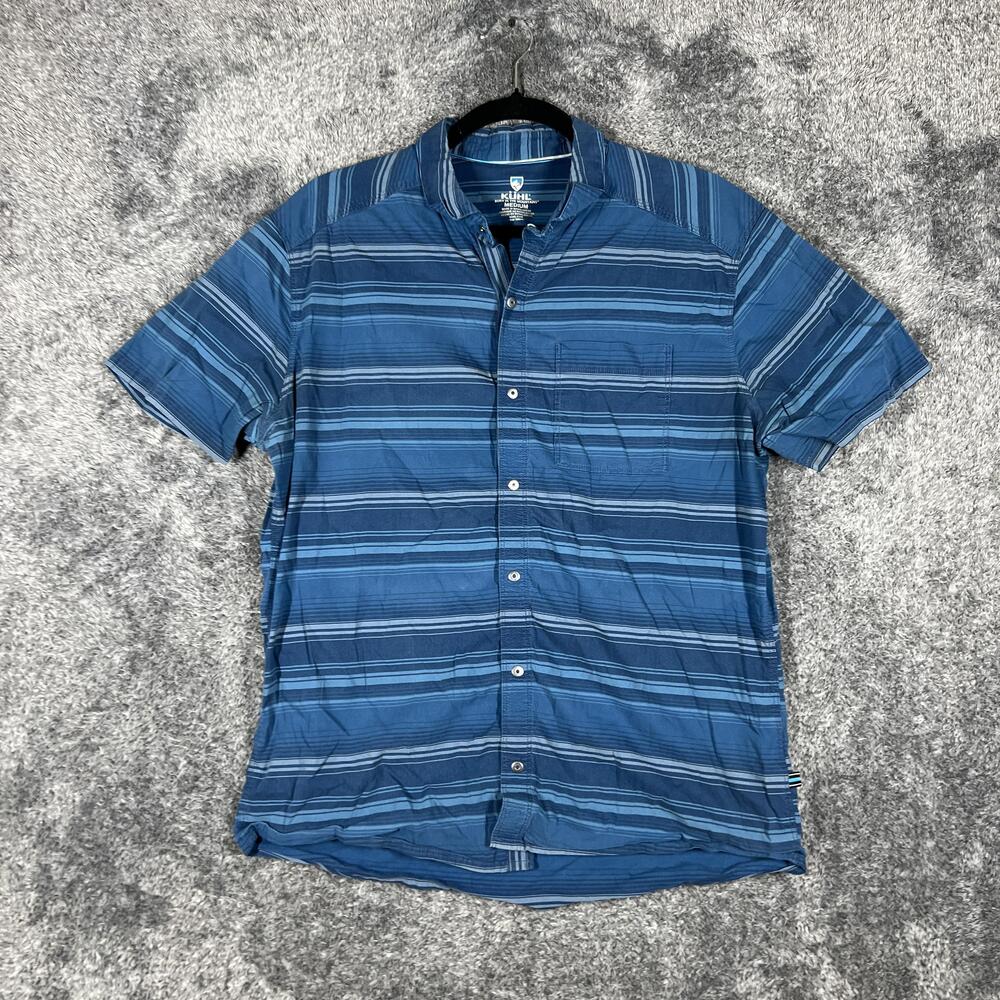 KÜHL Shirt Mens M Blue Short Sleeve Button Up Striped Cotton Nylon Intriguer